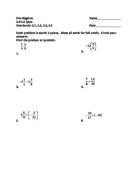 Preview of Product or Quotient Quiz for Pre-Algebra using Fractions