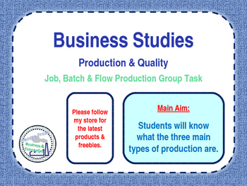 Preview of Production Methods - Job, Batch & Flow Production - Group Task & Worksheet