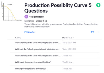 Preview of Production Possiblity Curve 5 Questions Plickers/Exit Ticket