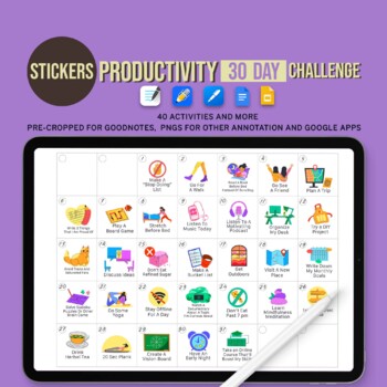 Preview of Productivity Sticker Pack, 50 Stickers png 30 Day Challenge