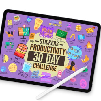Productivity Sticker Pack, 50 Stickers png 30 Day Challenge