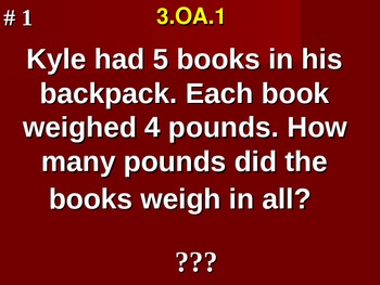 Preview of Products Of Whole Numbers Word Problems 3.OA.1 Fill In Blank Assessment