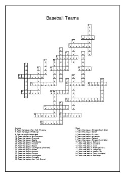Professional Baseball Teams Crossword Puzzle and Word Search Bell Ringer