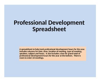 Preview of Professional Development Spreadsheet for Tracking Hours