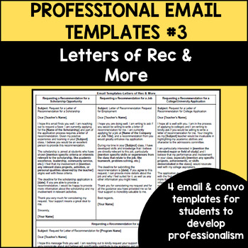 Preview of Professional Email Templates #3: Letters of Recommendation / AVID Activity