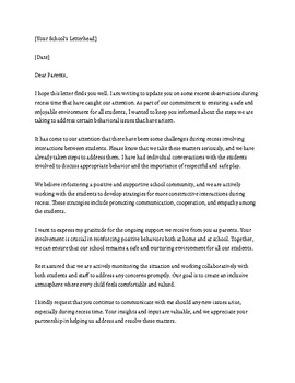 Preview of Professional Letter To Parents - Recess Issues