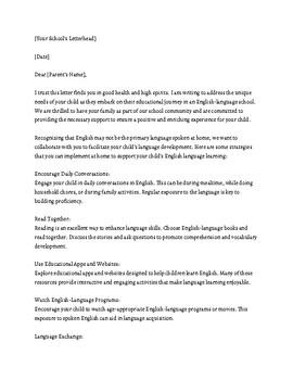Preview of Professional Letter to Parents - For Immigrant Families Learning English