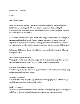 Preview of Professional Letter to Parents - For Students Struggling with Messy Printing