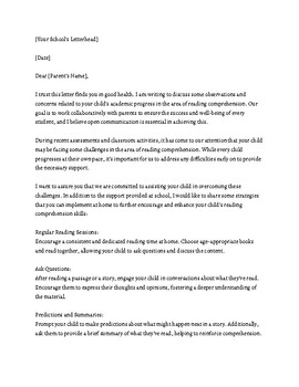 Preview of Professional Letter to Parents - Student who Struggles with Reading