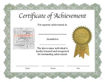 Preview of Professional PDF Editable Certificate in Color "Achievement"