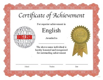 Preview of Professional PDF Editable Certificate in Color for "English"