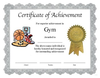 Preview of Professional PDF Editable Certificate in Color for "Gym"