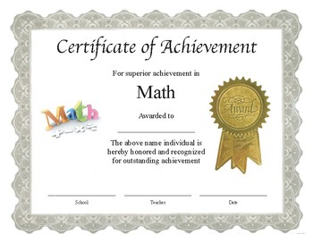 Preview of Professional PDF Editable Certificate in Color for "Math"