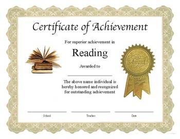 Preview of Professional PDF Editable Certificate in Color for "Reading"