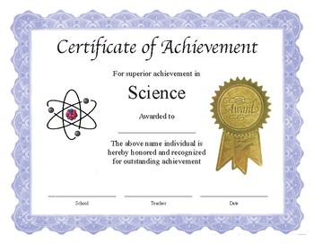 Preview of Professional PDF Editable Certificate in Color for "Science"