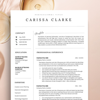 Preview of Professional Resume Template + Cover Letter, Teaching Resume Template