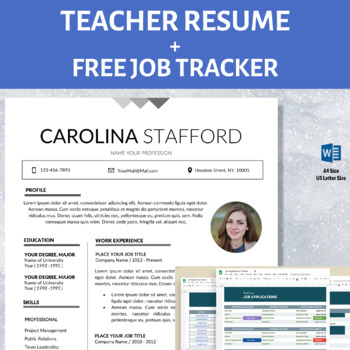 Preview of Professional Resume Template With Photo, CV, Teaching Resume Editable