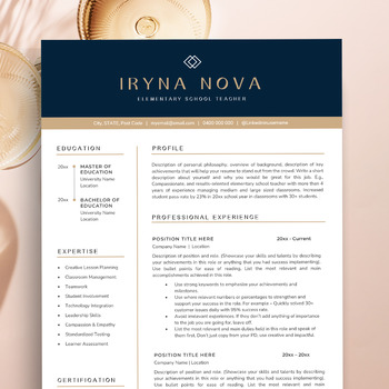 Preview of Professional Resume Template for Teachers, Experienced Teacher Resume, Preschool