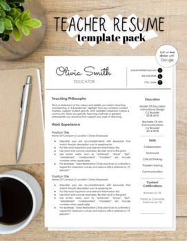 Preview of Professional Teacher Resume Template - Edit with Google Slides or Power Point
