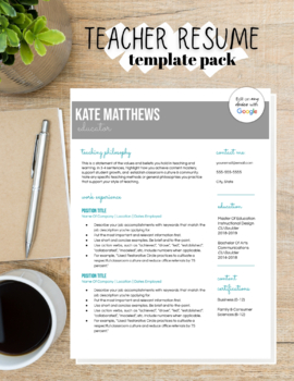 Preview of Professional Teacher Resume Templates - Google Slides or Power Point Resume