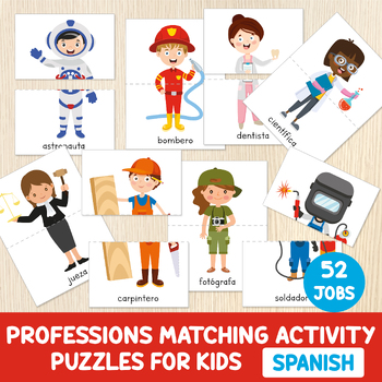 Preview of Professions Matching Activity in SPANISH, 52 Jobs, Community Helpers, Labor Day