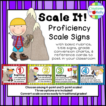 Preview of Proficiency Scale Posters (4 & 5-Point Scales), Mountain Climber Theme