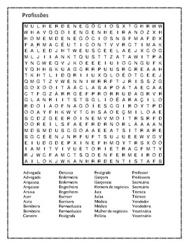 Profissões (Professions in Portuguese) Wordsearch by jer520 LLC | TpT
