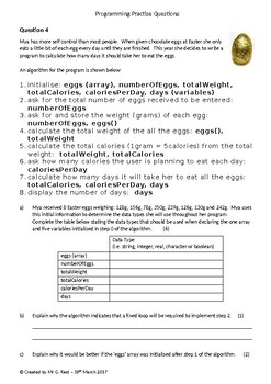 Preview of Programming Homework/Assessment Practise Questions Bundle: (Qs 1-5)