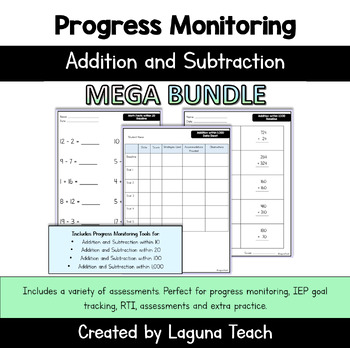 Preview of Progress Monitoring Addition and Subtraction | Bundle within 10, 20, 100, 1,000
