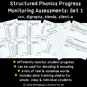 Preview of Progress Monitoring Assessments:Phonics Rules #1:cvc, digraphs, blends, silent-e