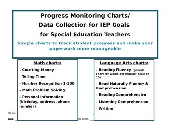 Preview of Progress Monitoring/ Data Collection Charts for Special Education Teachers