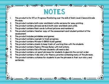 Progress Monitoring {Dolch Level 2 Phrases) Assessments, Games, Printables