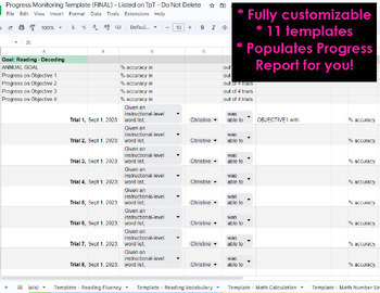 Preview of Progress Monitoring Template for Easy and Quick Progress Reports