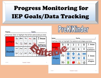 Preview of Progress Monitoring for IEP Goals/Assessments & Data Tracking