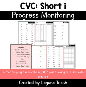 Preview of Progress Monitoring for IEPs & RTI: CVC Words Short i Data Toolkit