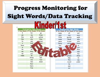 Preview of Progress Monitoring for Sight Words Goals/Assessments & Data Tracking