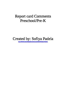Preview of Progress Report Comments Preschool PreK