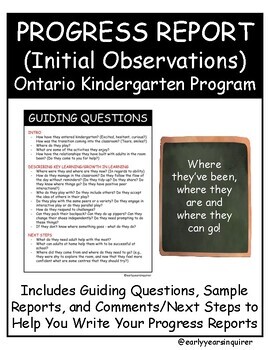 Preview of Progress Report (Initial Observations) Ontario Kindergarten Program
