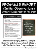 Progress Report (Initial Observations) Ontario Kindergarte
