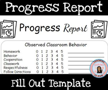 Preview of Progress Report Log Back To School Teacher Form