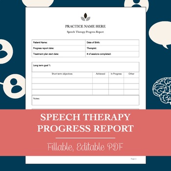 Preview of Progress Report Template for Speech Therapy