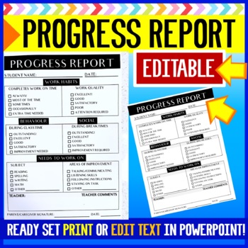 Preview of Progress Report Worksheet (Printable PDF and Editable Powerpoint template)