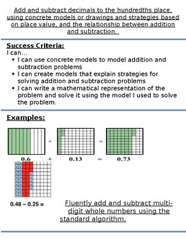 Preview of Progression of Numbers & Base Ten Standards- 5.NBT.7 (adding and subtracting)