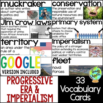 Preview of Progressive Era American Imperialism Vocabulary Word Wall Cards - Bulletin Board