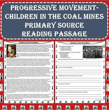 Preview of Progressive Era - Coal Mine Children Primary Source Passage (PDF and Digital)