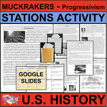 Preview of Progressive Era Muckrakers Progressivism U.S. History STATIONS (PDF & GOOGLE)