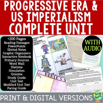 Preview of Progressive Era & US Imperialism Unit- Lessons - Activities - Passages - Quizzes