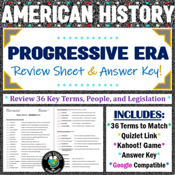 Preview of Progressive Era Review Sheet & Study Guide - Three Activities Included