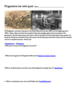 Preview of Progressive Era Webquest
