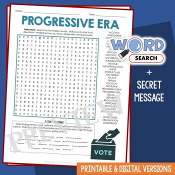 Preview of Progressive Era Word Search Puzzle Activity Vocabulary Worksheet